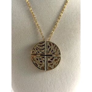 BaubleBar Snowfall Pendant Necklace Gold Crystal Pave Reversible Medallion